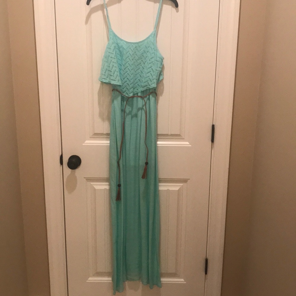 Teal maxi dress w/braided belt